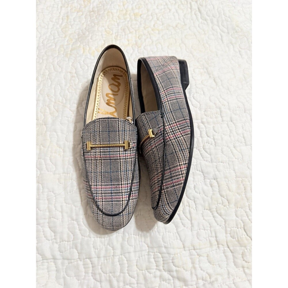 Sam Edelman Plaid Bit Loafer Flats Gray Fabric Almond Toe Slip On Size 9 EU 39 - Picture 3 of 11